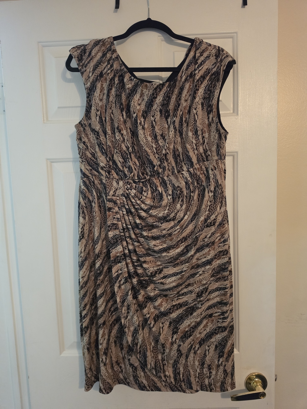 Dress Barn Beige and Black Sleeveless Animal-Print Faux-Wrap Dress